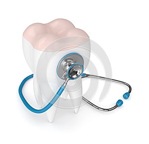 3d render of tooth with dental onlay and stethoscope