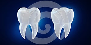 3d render tooth fang on blue background.
