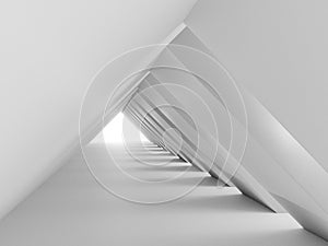 3d render of total white monochrome building tunnel. Abstract background