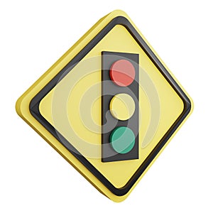3D render traffic signal ahead sign icon isolated on white background
