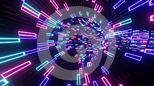 3D render of a trippy portal with flashing pink and purple lights in the dark