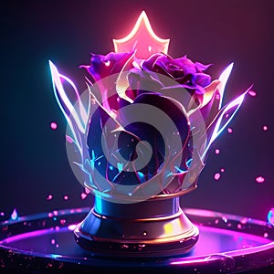 3d render of a trophy with a rose and a crown on a dark background Generative AI