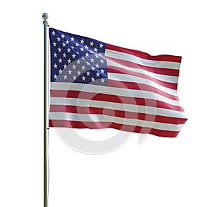 3d render United States realistic flag with pole