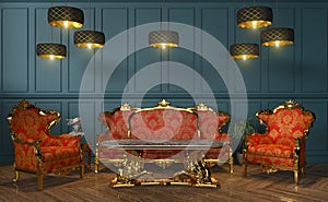 3d render of a victorian living room - classic style