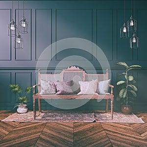 3d render of a Victorian living room - classic style - retro look