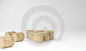 3D render of vintage wooden wine and beer barrels.