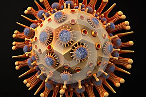 3d render of a virus cell on black background