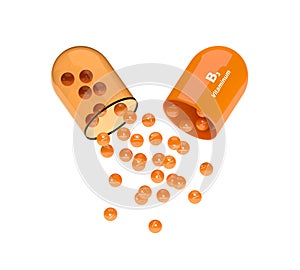 3d render of vitamin B3 capsule with granules