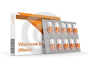 3d render of vitamin B3 pills on blister