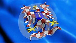 3D Render Waving Czech City Flag of Mohelnice Closeup View