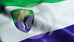 3D Render Waving Hungary City Flag of Aba Closeup View