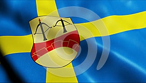 3D Render Waving Sweden City Flag of Orebro Closeup View