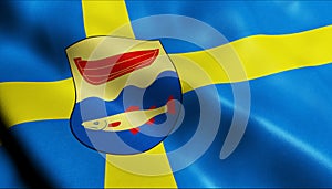 3D Render Waving Sweden City Flag of Skanor med Falsterbo