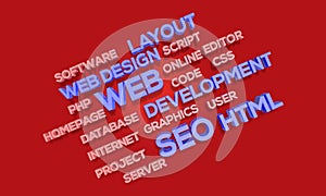 3d render webdesign word cloud Concept of web designing