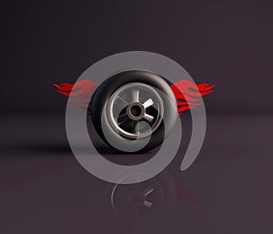 3d render of a wheel or tyre with flames