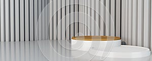 3D render for white circle background and wood stand mockup