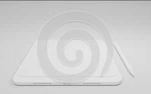 3d render white Tablet computer with blank black and white screen isolated. White device PC. Pad with blank screen. mockup product