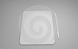 3d render white Tablet computer with blank black and white screen isolated. White device PC. Pad with blank screen. mockup product