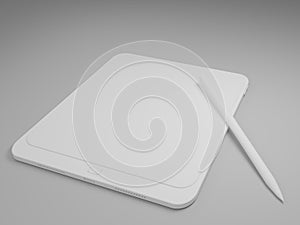 3d render white Tablet computer with blank black and white screen isolated. White device PC. Pad with blank screen. mockup product