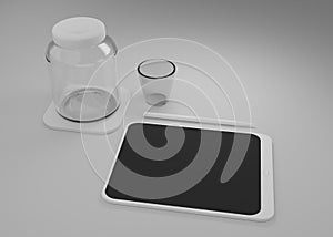 3d render white Tablet computer with blank black and white screen isolated. White device PC. Pad with blank screen. mockup product