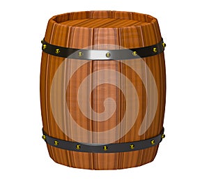 3d render of wooden barrel with gold rivets isolated over white background