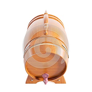 3D render of a wooden beer barrel on stand with pink tap