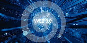 3d render. The word WEB 3.0 illuminated and glowing on a futuristic animated background.