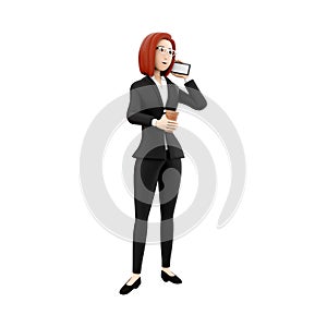 3d render young woman talking phone. 3d render woman calling by telephine. 3d render communicaton and convesation with