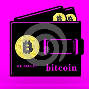 3D rendered We Accept Bitcoin concept illustration