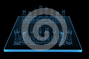 3D rendered blue xray chess