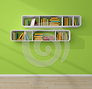 3d rendered bookshelves.