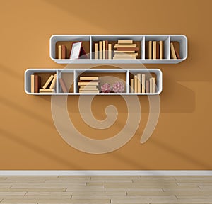 3d rendered bookshelves.