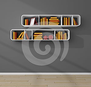 3d rendered bookshelves.