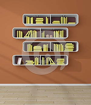 3d rendered bookshelves.