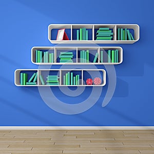 3d rendered bookshelves.