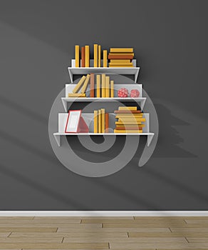 3d rendered bookshelves.