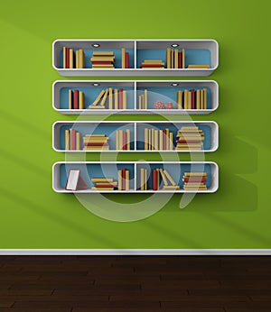 3d rendered bookshelves.