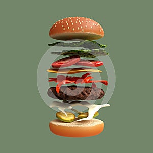 3d rendered burger object illustration