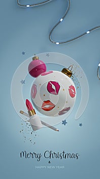 3D RENDERED CHRISTMAS AND NEW YEAR THEMED BACKGROUND FOR COSMETIC AND BEAUTY INDUSTRY