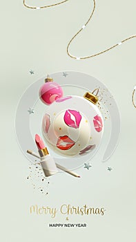 3D RENDERED CHRISTMAS AND NEW YEAR THEMED BACKGROUND IMAGE FOR COSMETIC AND BEAUTY INDUSTRY