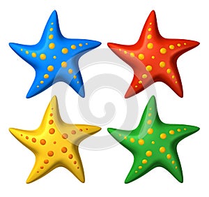 3D rendered collection of colorful stylized starfish toys