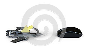 3D Rendered Computer Mouse and Bear trap With Cheese Shaped Arrow, Conceptual Clickbait Image