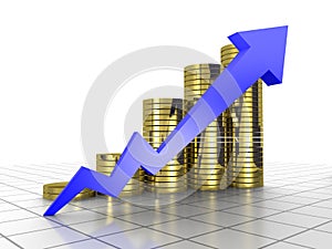 3d rendered conceptual arrow and coin chart