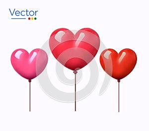 3d rendered cute red and pink heart-shaped balloon, isolated on white background. 3d heart balloon icon. Valentine day