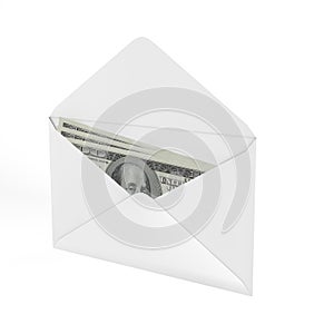 3d Rendered Envelope with a money.