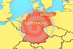 3D rendered Europe map focused on Berlin, Germany