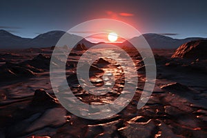 3d-rendered exoplanet surface with rover tracks