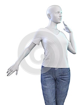 3D Rendered Female mannequin in white shirt