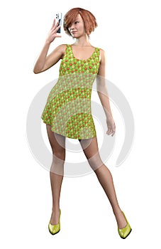 3D Rendered Girl in green floral dress