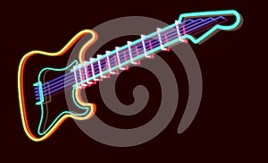 3d rendered guitar as neon lamp